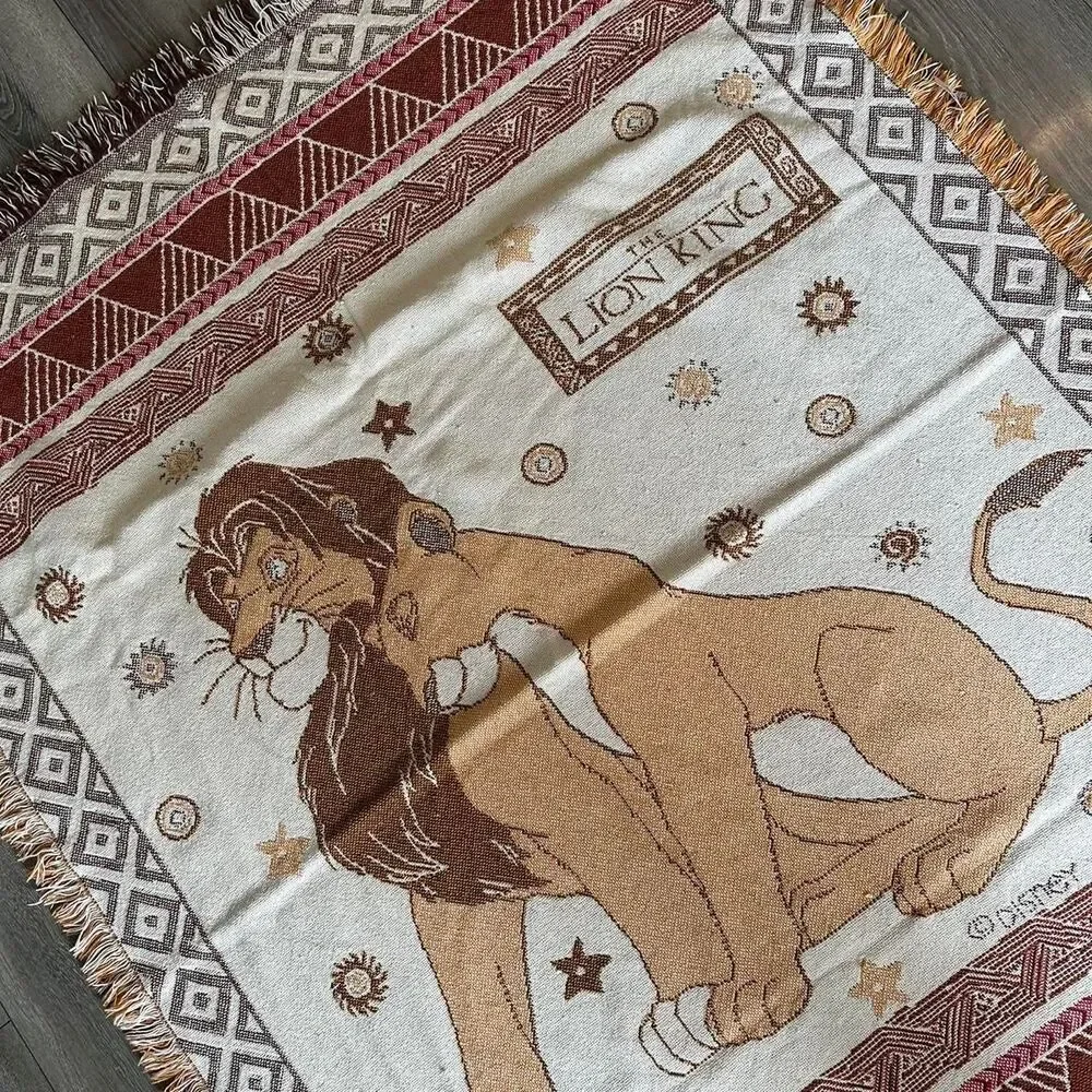 Vintage 1990s Disney The Lion King throw afghan blanket with Simba Nala graphic
